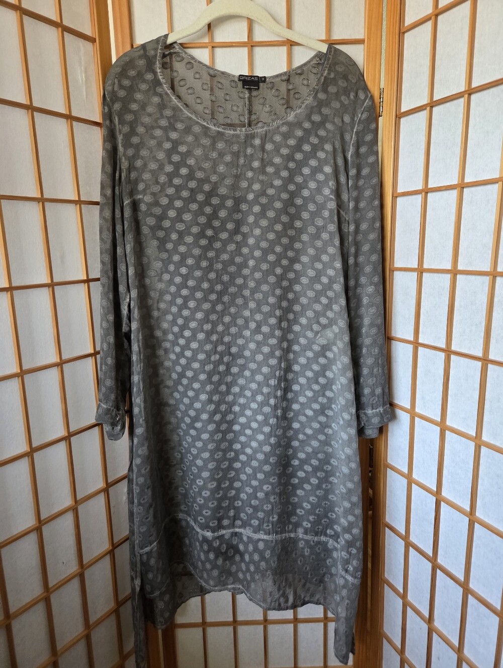 WOMENS DESIGNER GRIZAS GRAY SILK/RAYON VELVET POLKA DOTS TUNIC DRESS SIZE MEDIUM